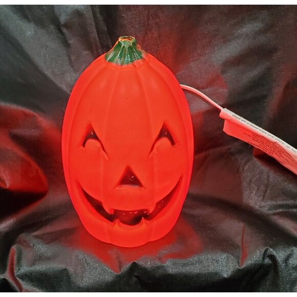 Halloween JACK-O-LANTERN BLOW MOLD 9"h w/ light cord orange plastic pumpkin head - Picture 5 of 11